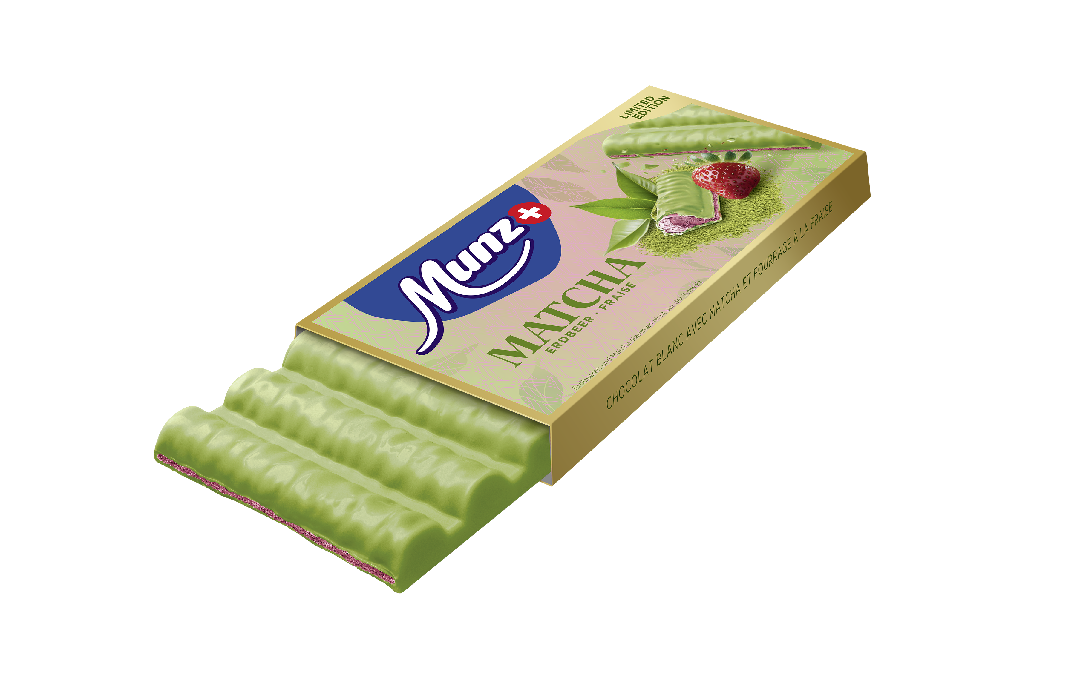 Matcha Schokoladentafel geöffnet